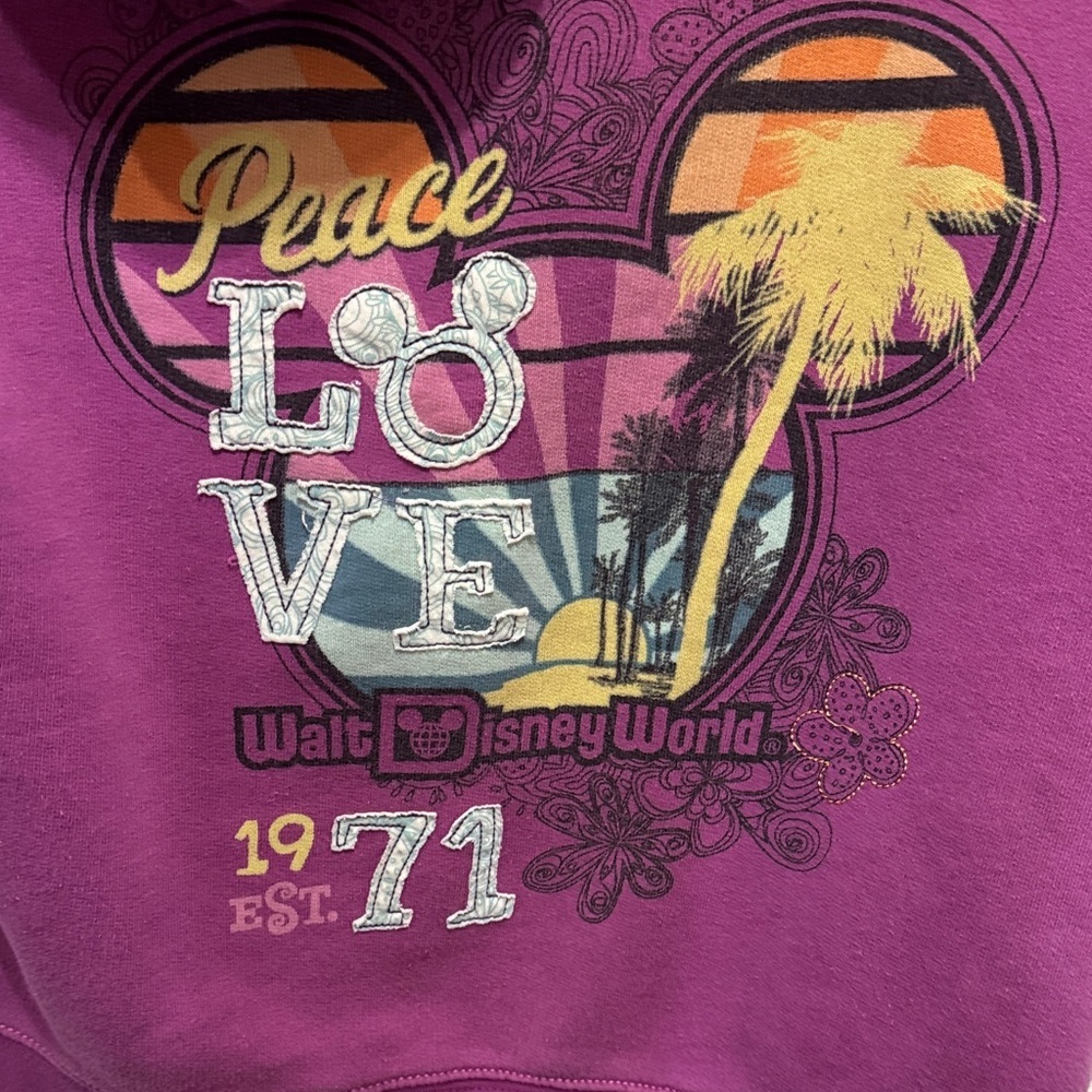 Disney  Purple Graphic hoodie zipper sz L Walt Disney works authentic Disney